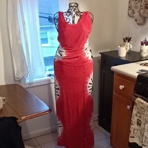 VENUS Red and White Maxi Dress
